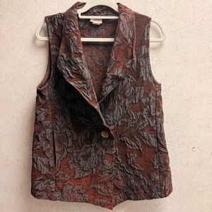 Habitat Clothes to Live In Womens S Artistic Floral Brown Boho Jacquard Vest